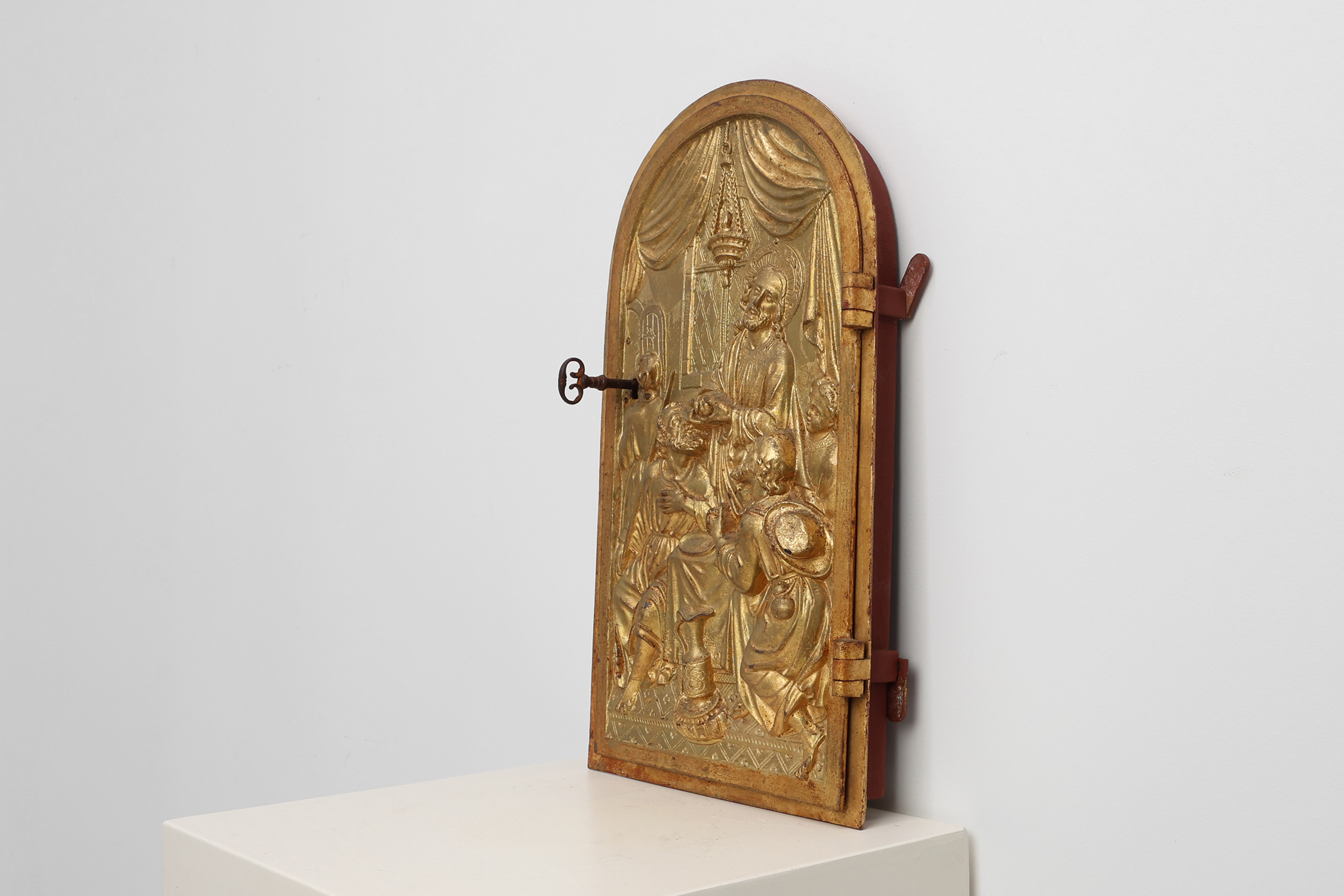 Neo‑Gothic Tabernacle Door with Gilded Bronze Last Supper Plaque, France ca. 1880thumbnail